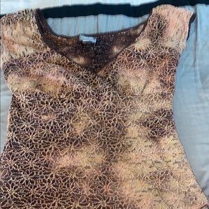 Brown and Pink Asymmetrical Blouse with Intricate Pattern